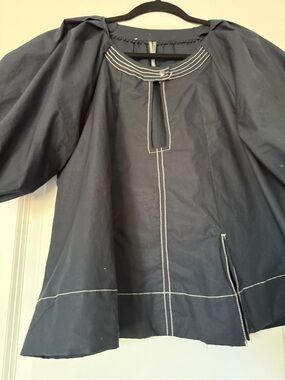 Anthropologie Black Puff Sleeve Keyhole Top